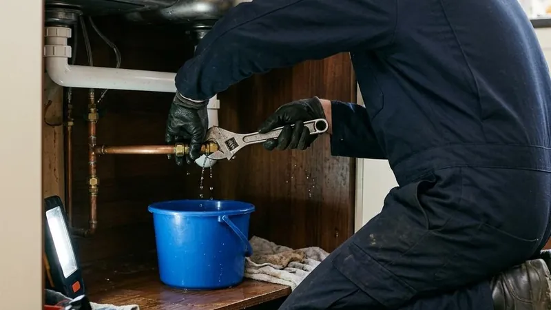 Loodgieter repareert een lekkende waterleiding